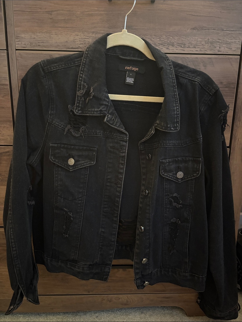 refuge Black Distressed Denim Jacket - Women